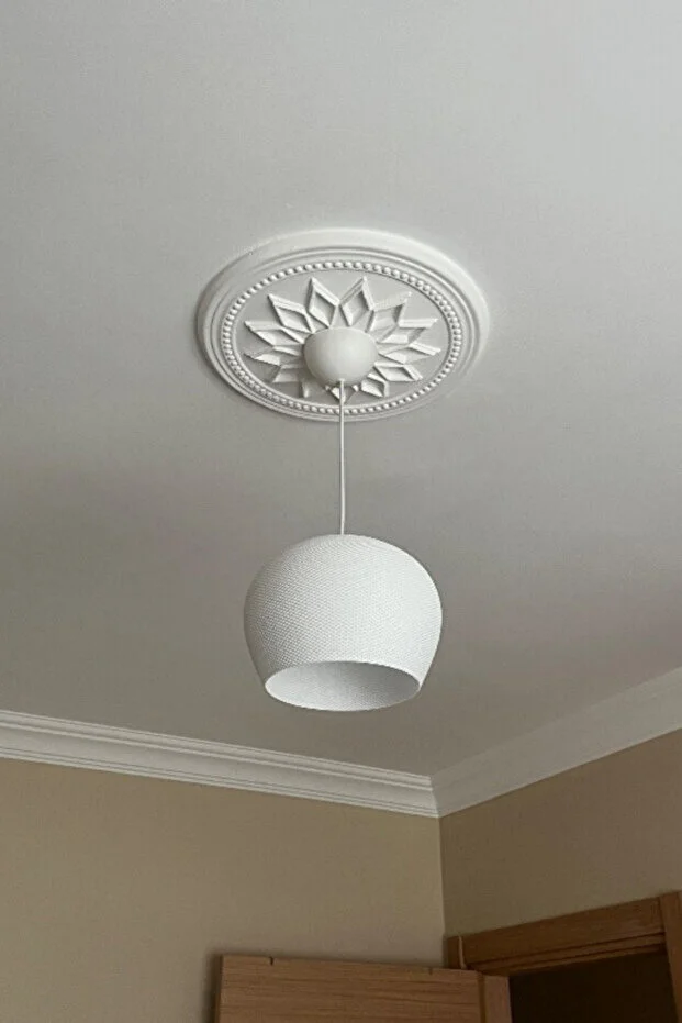 Elysium Beyaz Modern Dokulu, Pinterest Tarzı Özel Tasarım Tekli Sarkıt Avize